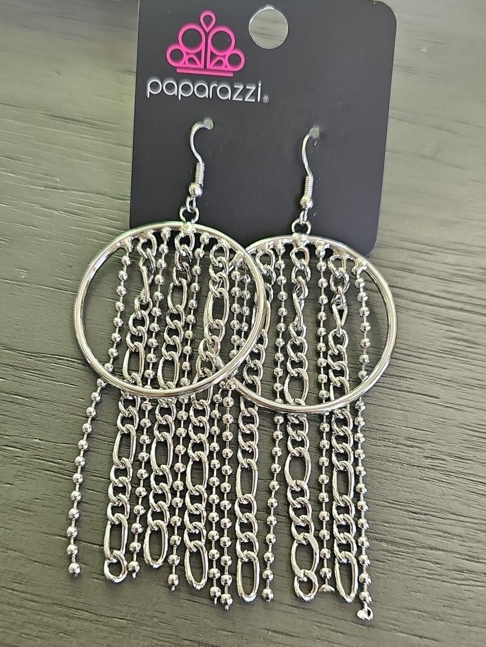 paparazzi Silver Multi-Chain Hoop Fringe Earrings